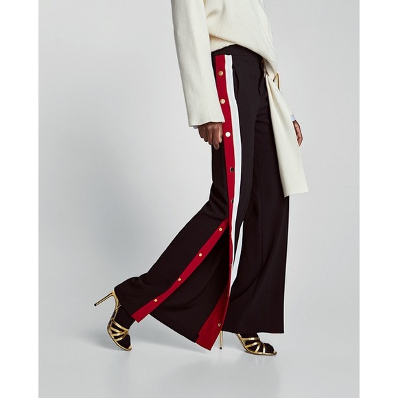 Zara Pants Side Stripes Side Snap Buttons Pocket Elastic Waist - Picture 4 of 4
